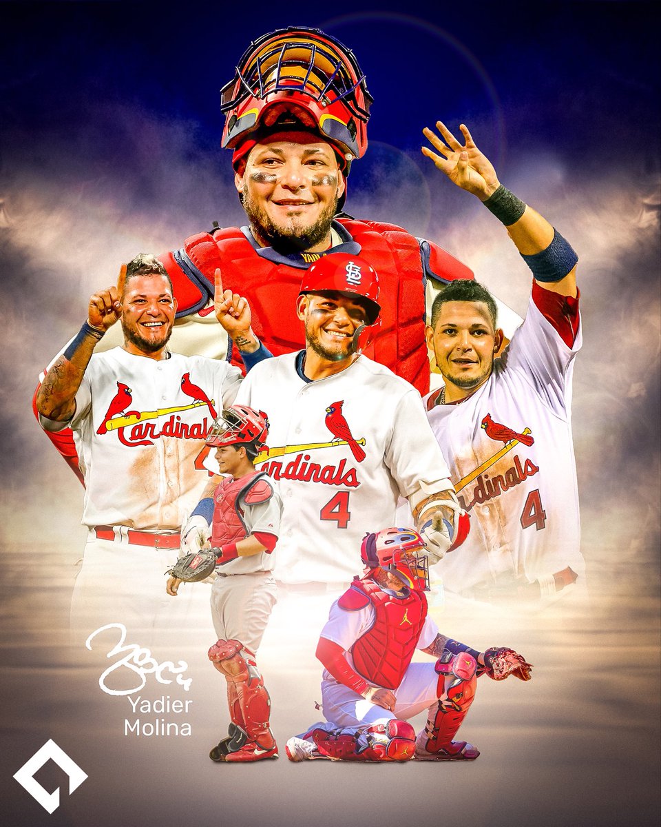 MLBPA's tweet photo. St. Louis fans were privileged to watch Yadier Molina for 19 seasons behind the plate. His 10 All-Star Games, nine Gold Gloves, 2,168 hits and two top 5 MVP finishes are a testament to his staying power and skill. Congratulations and best wishes in your retirement! https://t.co/VtaQ5bW7cv