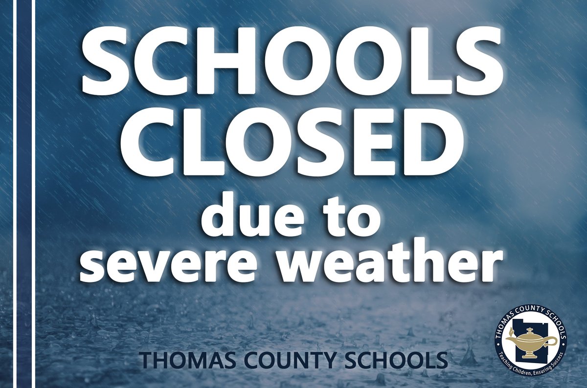 Based on the latest weather briefing and due to the threat of severe weather caused by Tropical Storm Nicole, a decision has been made to close all Thomas County Schools and system offices tomorrow, Thursday, November 10.