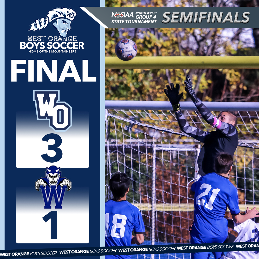 West Orange beats Westfield 3-1 and advance to the NJSIAA Group 4 Championship this Sunday!! Goals by Atticus LaFargue ('24), Arthur Rosu ('24), &amp; Mason Bashkoff ('23). Goalkeeper Justin Scavalla was a monster in the net recording 11 saves on the day! <a href="/woschools/">West Orange Schools</a> <a href="/dougienevs/">Doug Nevins</a>