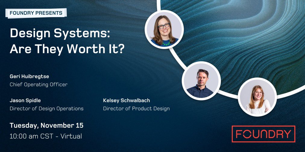 Join us for our next free virtual webinar all about Design Systems on 11/15 @ 10am CT! 

Details + registration: us02web.zoom.us/webinar/regist…