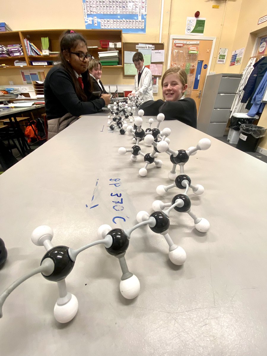 MrsJSciencePHS's tweet image. When you are lucky enough to teach the nicest S3 Chemists who are learning about the properties of covalent molecules…building two molecules of wax at 100 Carbon atoms long…no problem! Smelling the volatile ammonia… less keen! 👃