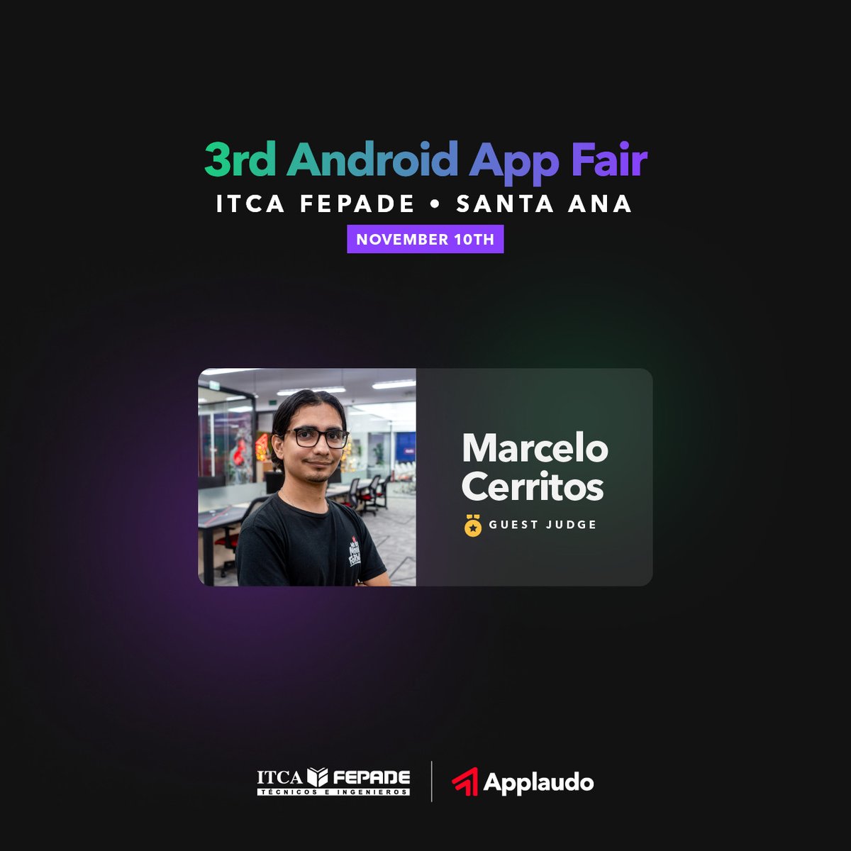 applaudo_'s tweet photo. We are honored to be part of the 3rd Android App Fair at @ITCAfepade Santa Ana, where Marcelo Cerritos from our Python team will be participating as a guest judge. We are thrilled to get to know some cool projects and meet you all. See you there!
#Applaudo #TechMadeInLATAM https://t.co/IOvk0cN095