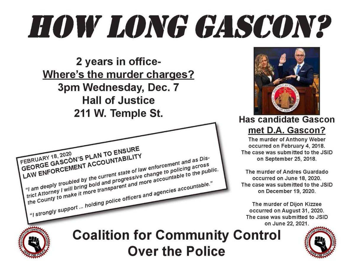CMTYCtrlPolice's tweet photo. TWO YEARS GONE...HOW LONG GASCON?
Dec 7th, Hall of Justice 3pm
#HowLongGascon? https://t.co/GVKyola6qV