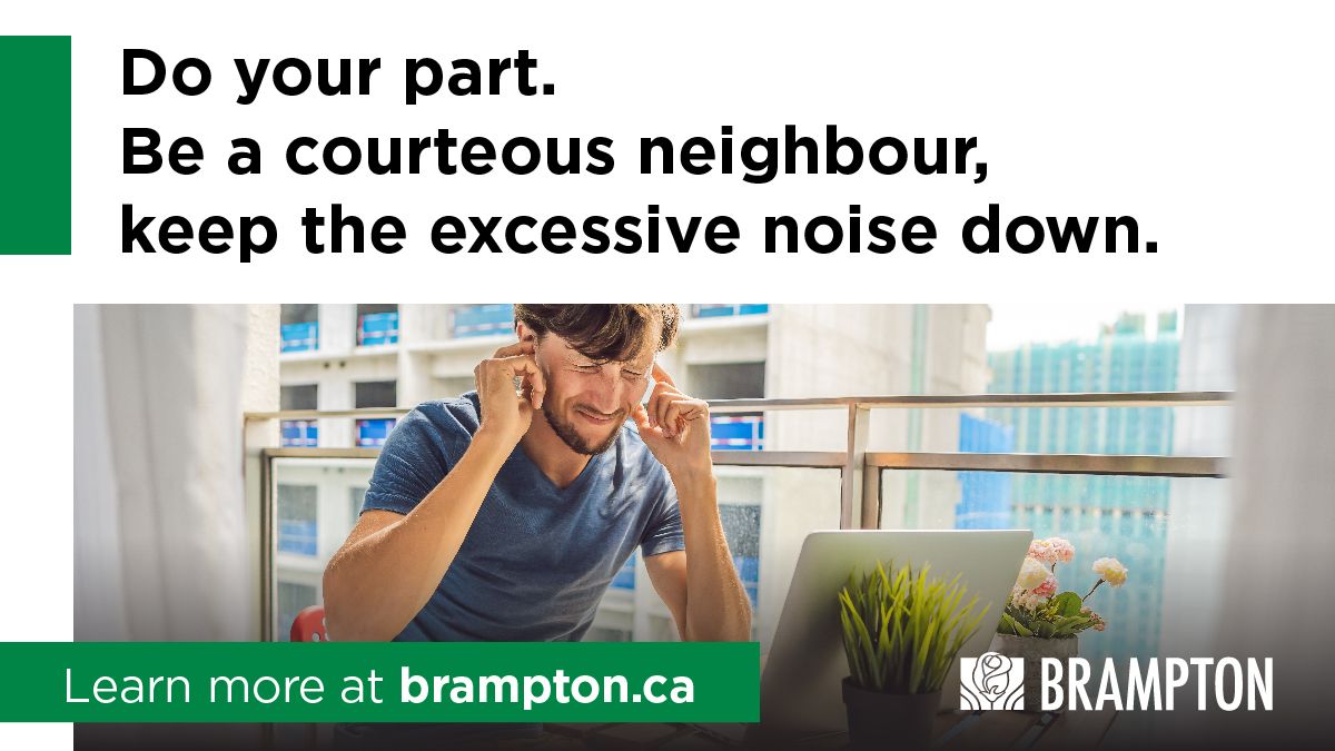 CityBrampton's tweet photo. You may not know if your neighbour works shifts, if there is a sleeping baby next door, or if someone nearby is unwell and needs rest. 

Loud stereos, playing music daily or a dog barking excessively can disturb others. Please be a good neighbour, and keep excessive noise down. https://t.co/XbiJ6jcdGo