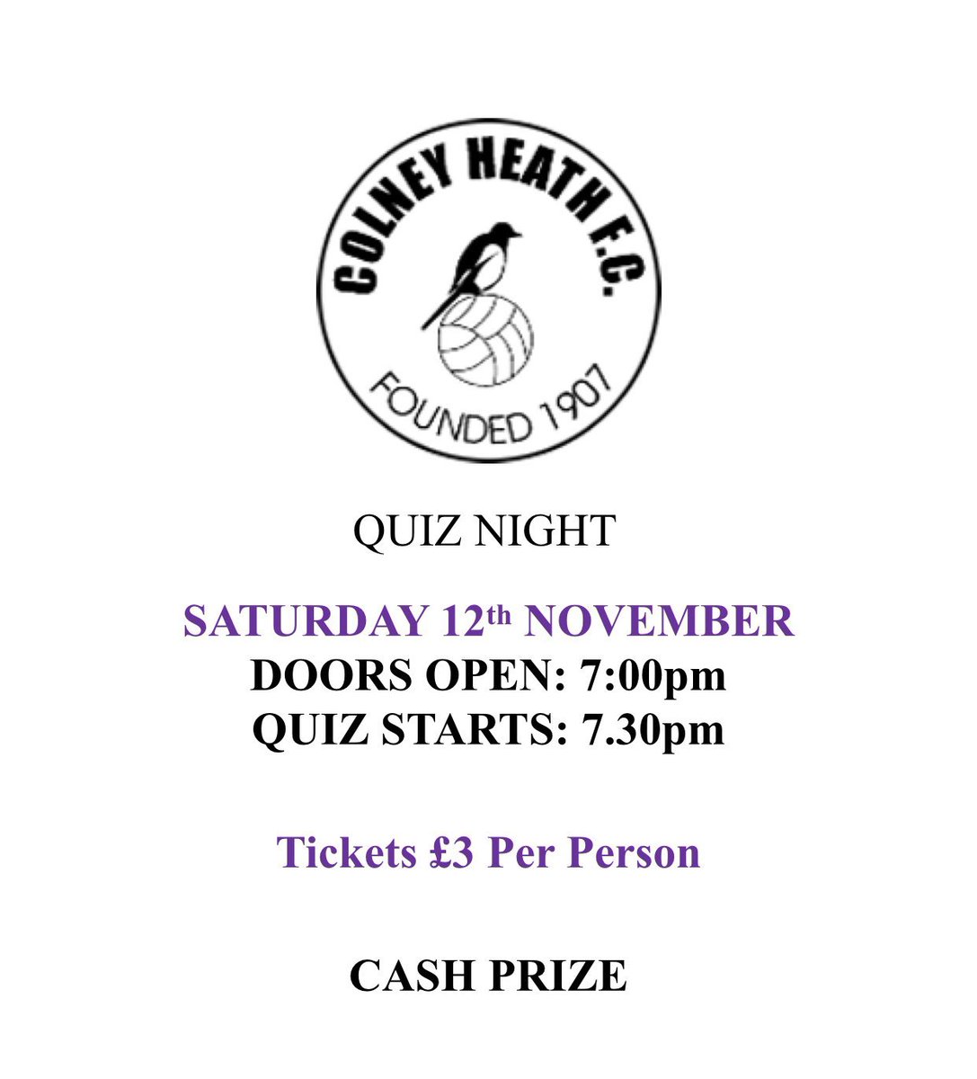 ColneyHeathFC's tweet photo. Don’t forget, Saturday night at CHFC, Deano and Stace’s Music Quiz, should be a good one as ever, be there early to secure your table!!! #poppickers https://t.co/0XDebIPd1m