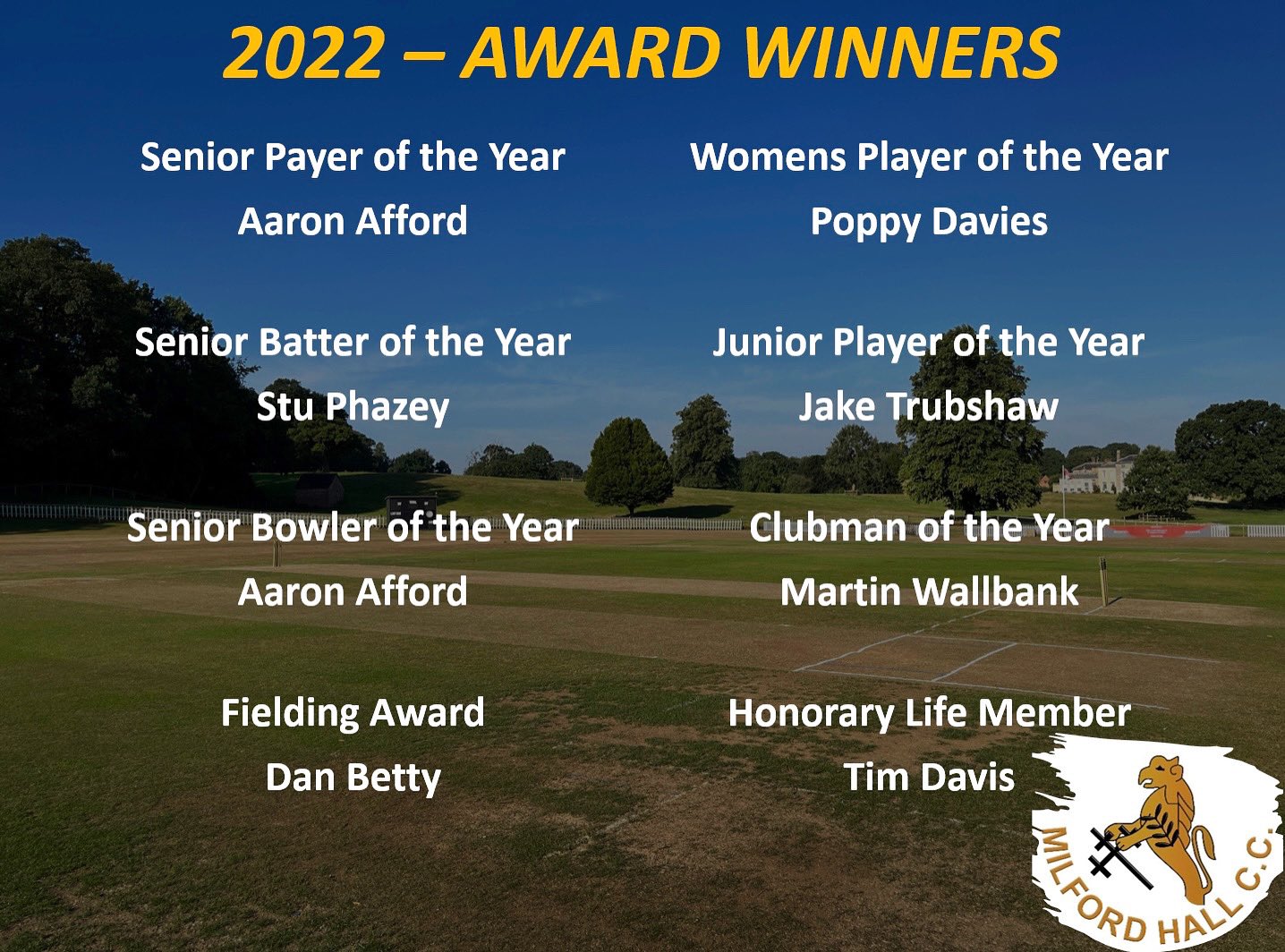 Milford Hall CC on Twitter "Senior Overall Club Award Winners Aaron