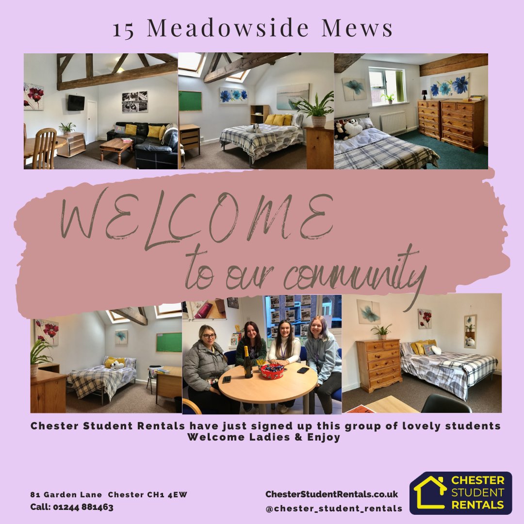 ChesterRentals's tweet photo. Kate &amp; Wayne would like to welcome the new students over @15 Meadowside Mews
Welcome and enjoy ladies 🙂 https://t.co/eb6s0wYwGD