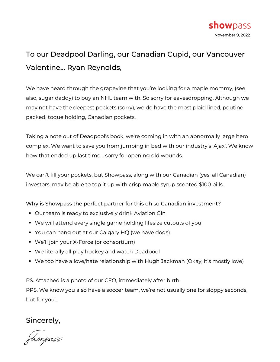 showpassevents's tweet photo. Our love letter to @VancityReynolds 
@Senators @NHLFlames https://t.co/6LjpLlI2O4