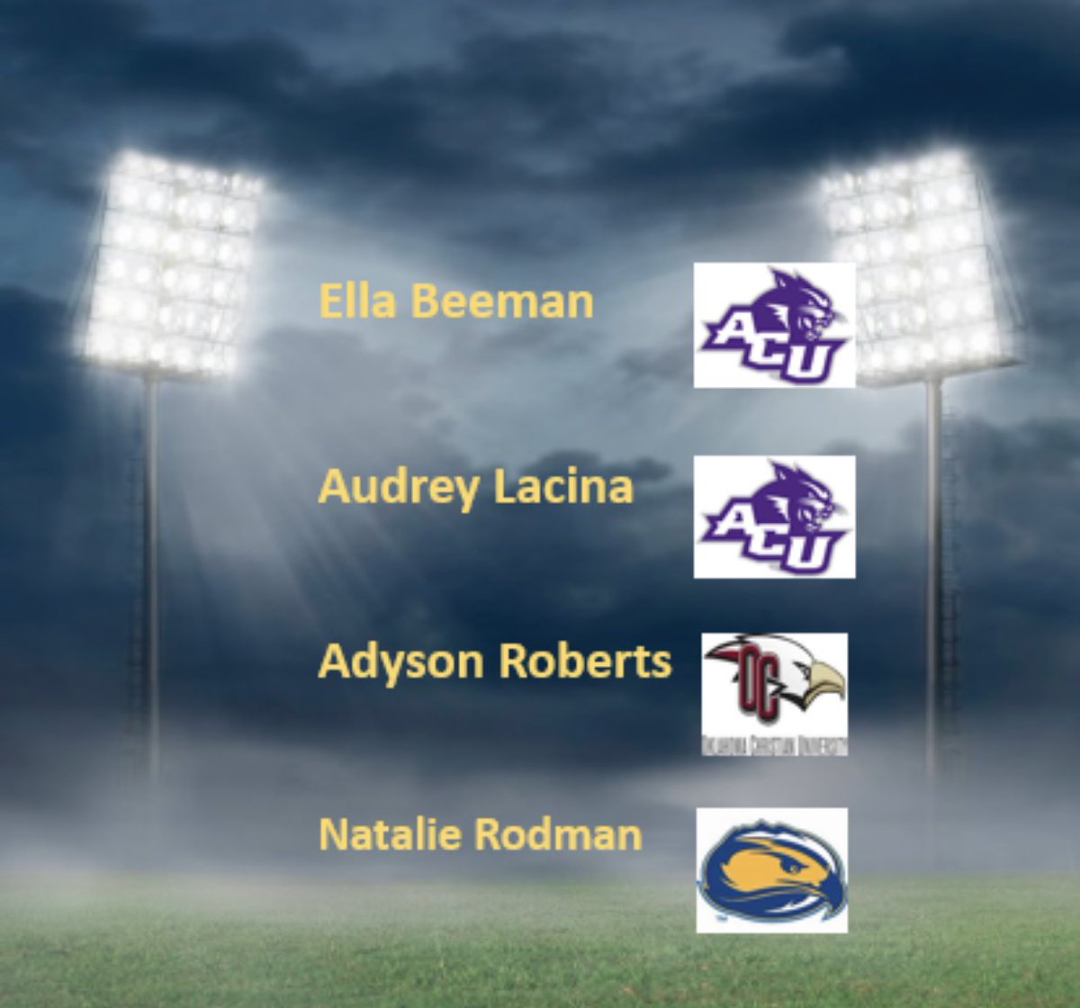 EPIC18_Lacina's tweet photo. Congratulations to these young ladies! They will be playing under the big lights at the collegiate level next year.  @ellajbeeman @AudreyLacina @ACU_Softball @adyson2023 @OCeaglesSB @rodman_natalie @FLCSoftball @IowaPremierFP https://t.co/EVhXiZTdHj