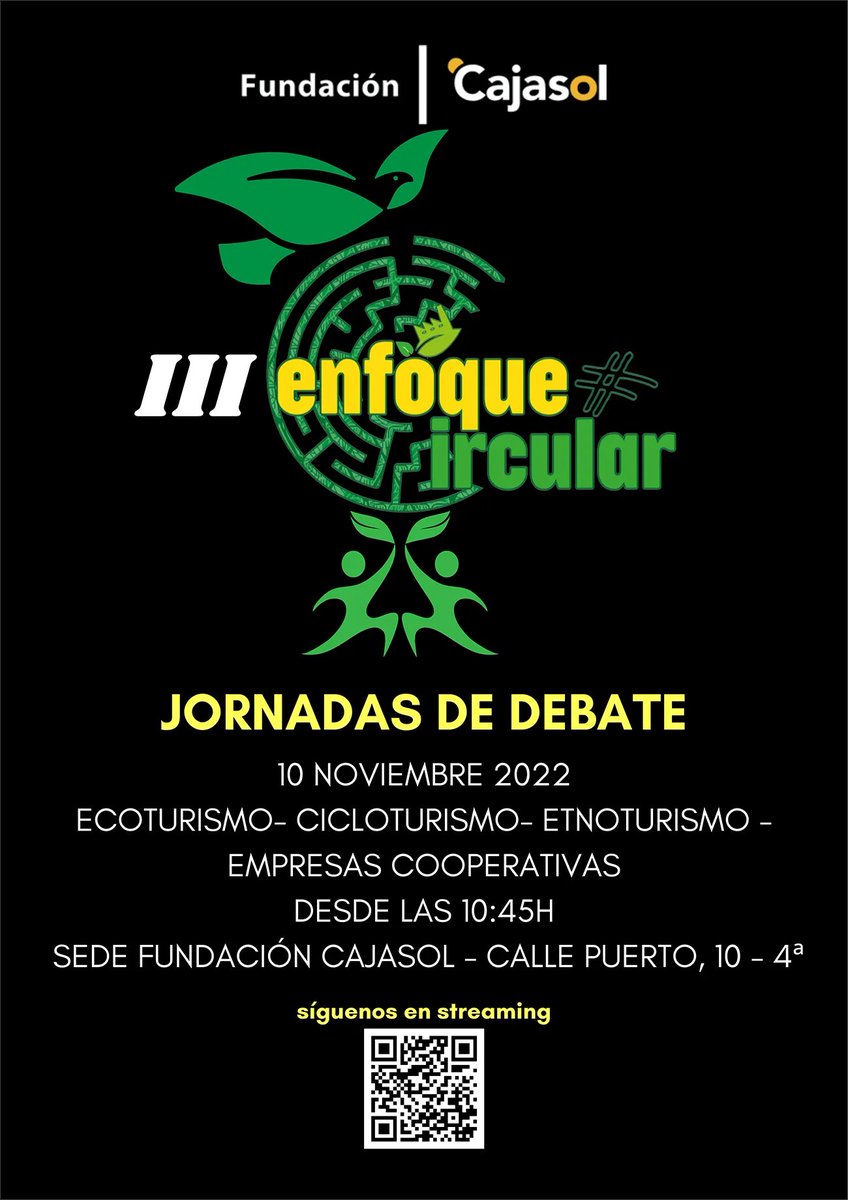 Cajasol's tweet photo. Mañana, en nuestra sede de #Huelva (Calle Puerto, 10 4ª Planta), jornada de debate: Ecoturismo, cicloturismo, etnoturismo, empresas cooperativas dentro de @enfoquecircular 

📅 Jueves 10 de noviembre, a las 10.45 horas

Entrada libre hasta completar el aforo. https://t.co/Gr6SqpWcaL