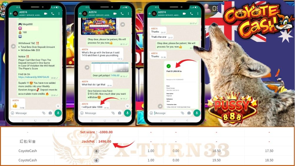 Xturn33's tweet photo. Congratulation To Player Get JACKPOT ❗️❗️❗️

🎮Product : MEGA888 
🎰Game Tips : COYOTE CASH
💵Withdraw :  AUD 1000

► Player Deposit AUD 160
► Player Make Withdraw AUD 1000

Find Us On
WhatsApp -bit.ly/X33Cs6TLG6
Telegram - https://t.co/0EtmLFeBfl https://t.co/eMQfxysh2O