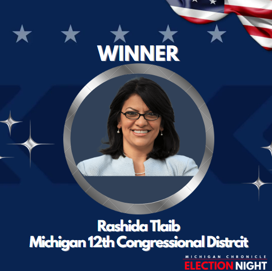 MIChronicle's tweet photo. Congratulations to Rashida Tlaib on winning Michigan's 12th Congressional District. Make sure to follow us for more updates and future news in the 2022 election! #ElectionDay2022 #michiganelection #Michigan #Vote https://t.co/W68Qeqio1s