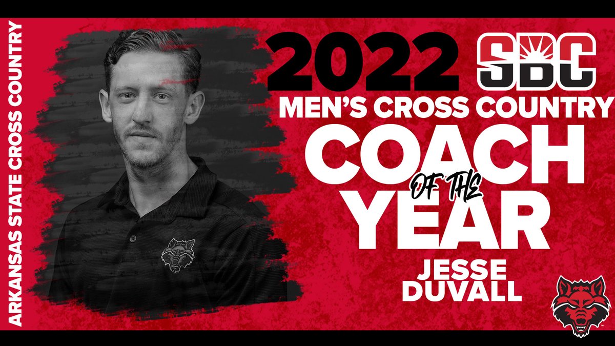 For the SECOND year in a row, Head Cross Country Coach Jesse Duvall is the #SunBeltXC Men's Coach of the Year!

#WolvesUp🐺