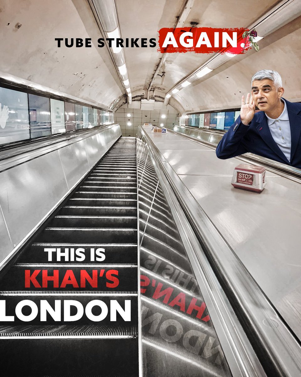 Conservatives's tweet image. Tubes are empty today as millions of Londoners suffer yet another day of strikes thanks to Sadiq Khan and Labour.

They're backing the unions causing this chaos 👇