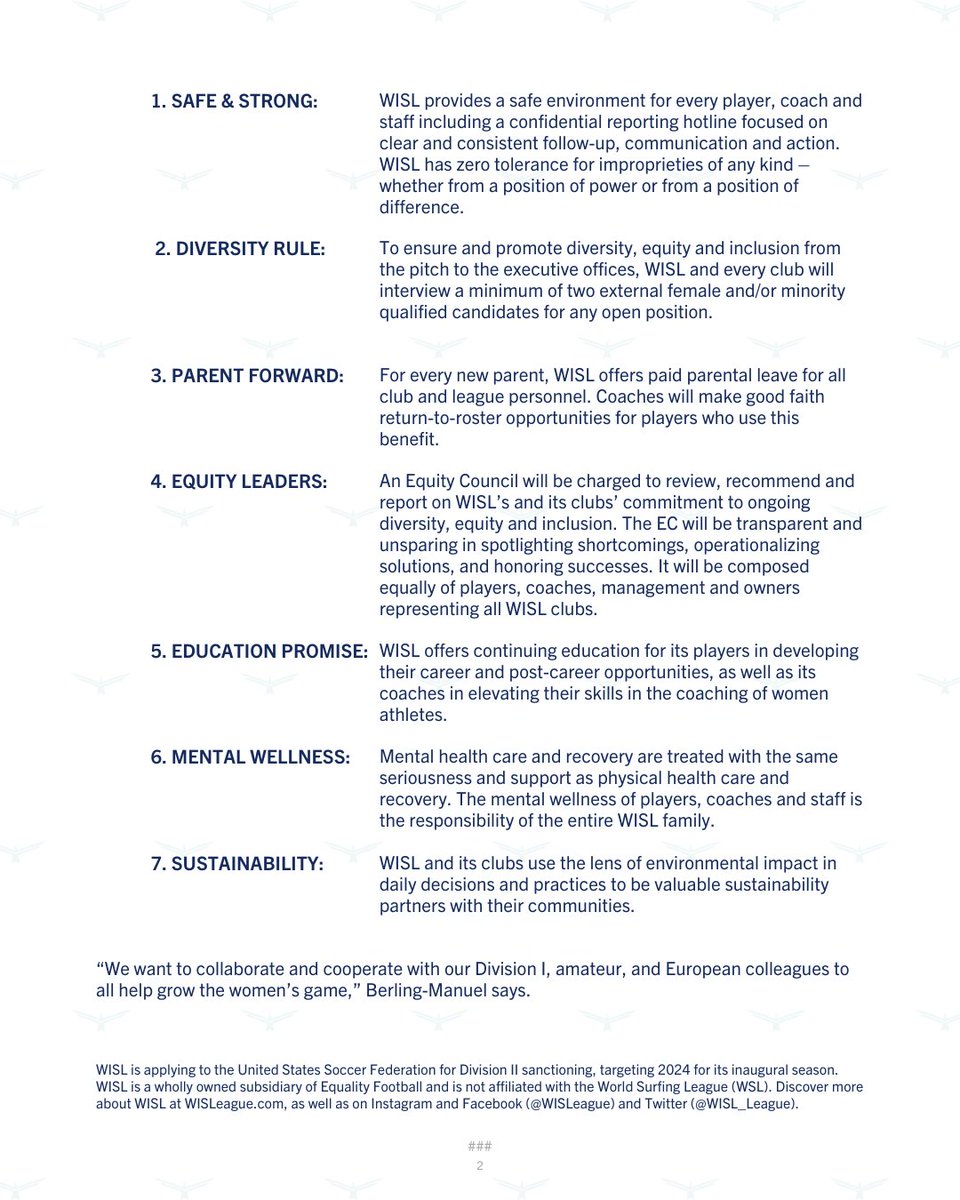 WISL_League's tweet photo. WISL Releases Foundational Culture Statement: Seven Pillars Will Guide League Development and Operations

https://t.co/VgweLCApuP 

#wisl #prosoccer #soccer #football https://t.co/4CI12WxxfH