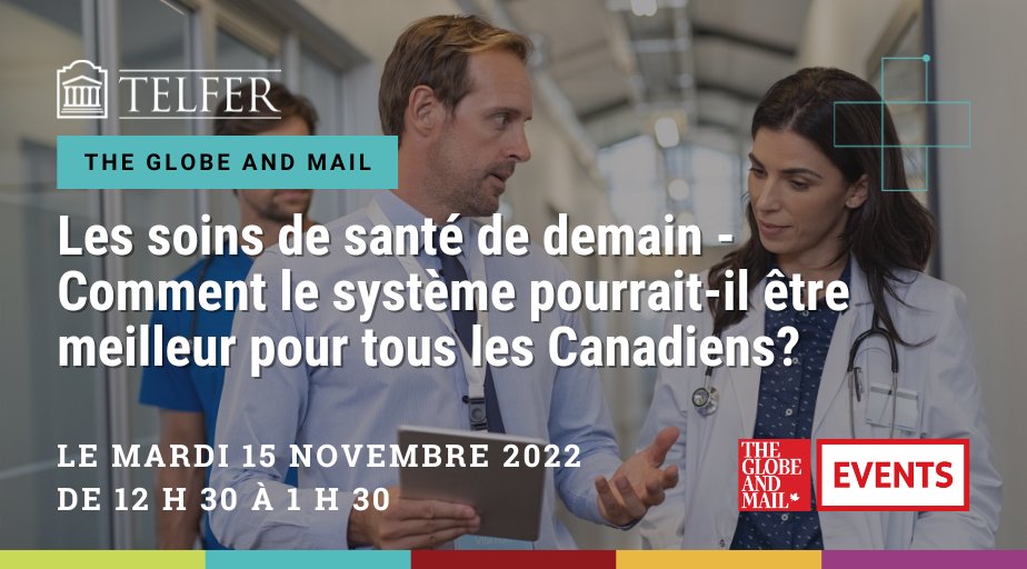 École de gestion Telfer (@telfer_udo) on Twitter photo Le 15 nov, assistez à la webdiffusion « Les soins de santé de demain » de @theglobeevents, avec @LysanneLessard et des panélistes de <a href="/OttawaHospital/">The Ottawa Hospital</a> <a href="/UnityHealthTO/">Unity Health Toronto</a> et <a href="/bodybravecanada/">Body Brave</a>. 🏥
Ce sera le 3e événement #TelferPourUnMeilleurCanada <a href="/globeandmail/">The Globe and Mail</a> : bit.ly/3E1ZfRd Le 15 nov, assistez à la webdiffusion « Les soins de santé de demain » de @theglobeevents, avec @LysanneLessard et des panélistes de <a href="/OttawaHospital/">The Ottawa Hospital</a> <a href="/UnityHealthTO/">Unity Health Toronto</a> et <a href="/bodybravecanada/">Body Brave</a>. 🏥
Ce sera le 3e événement #TelferPourUnMeilleurCanada <a href="/globeandmail/">The Globe and Mail</a> : bit.ly/3E1ZfRd