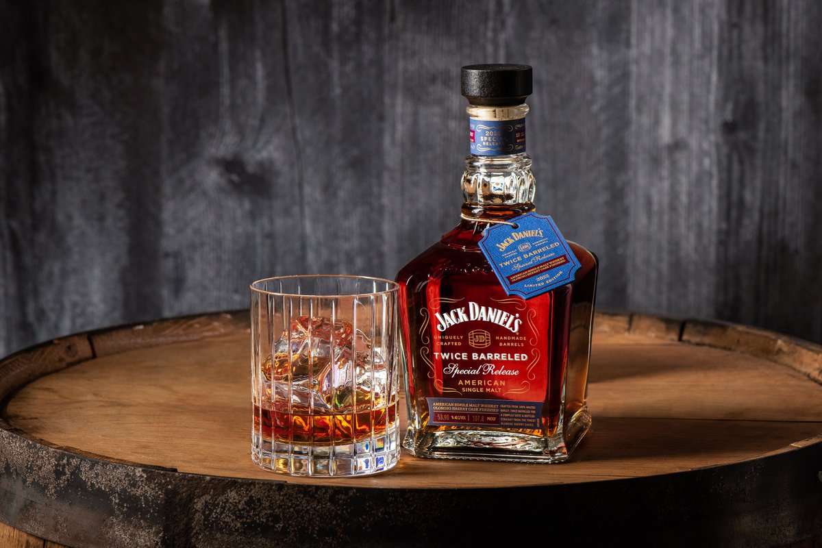 Jack Daniel's Makes History with Twice Barreled Special Release American Single Malt Whiskey! 
The first-ever 100% malted barley grain bill with the launch of Jack Daniel’s Twice Barreled Special Release American Single Malt Finished in Oloroso Sherry Casks. 106.1 - 107.8 proof!