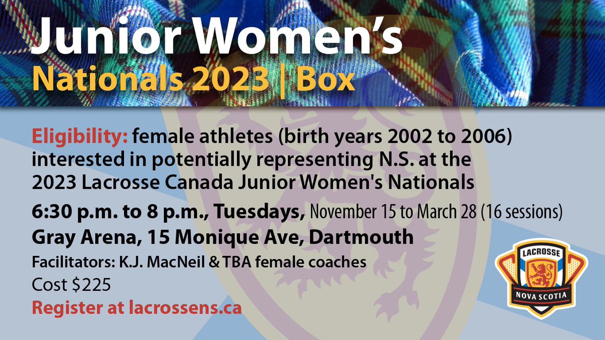 Looking for female box players keen to step up their game at weekly winter workouts - potential nationals next season!
Register here: lacrossens.ca/news.php?news_…