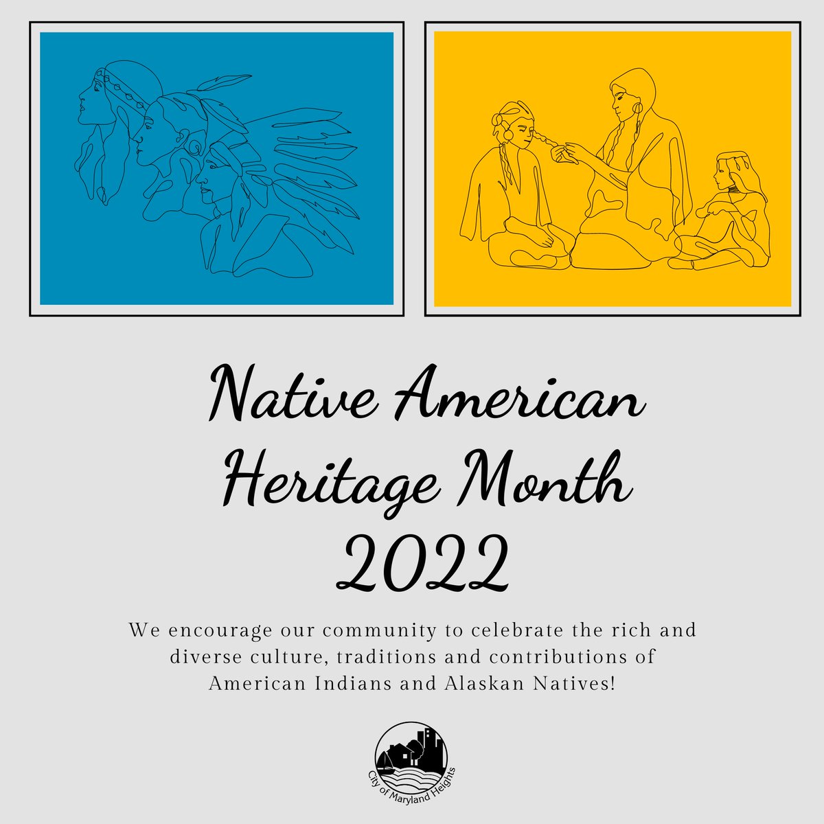 November is Native American Heritage Month. Here in Maryland Heights we live on the land of the Myaamia (Miami-Illini), 𐓏𐒰𐓓𐒰𐓓𐒷 𐒼𐓂𐓊𐒻 𐓆𐒻𐒿𐒷 𐓀𐒰^𐓓𐒰^(Osage), O-ga-xpa Ma-zhoⁿ (O-ga-xpa/Quapaw), Očhéthi Šakówiŋ, Kiikaapoi (Kickapoo), and Kaskaskia tribes.