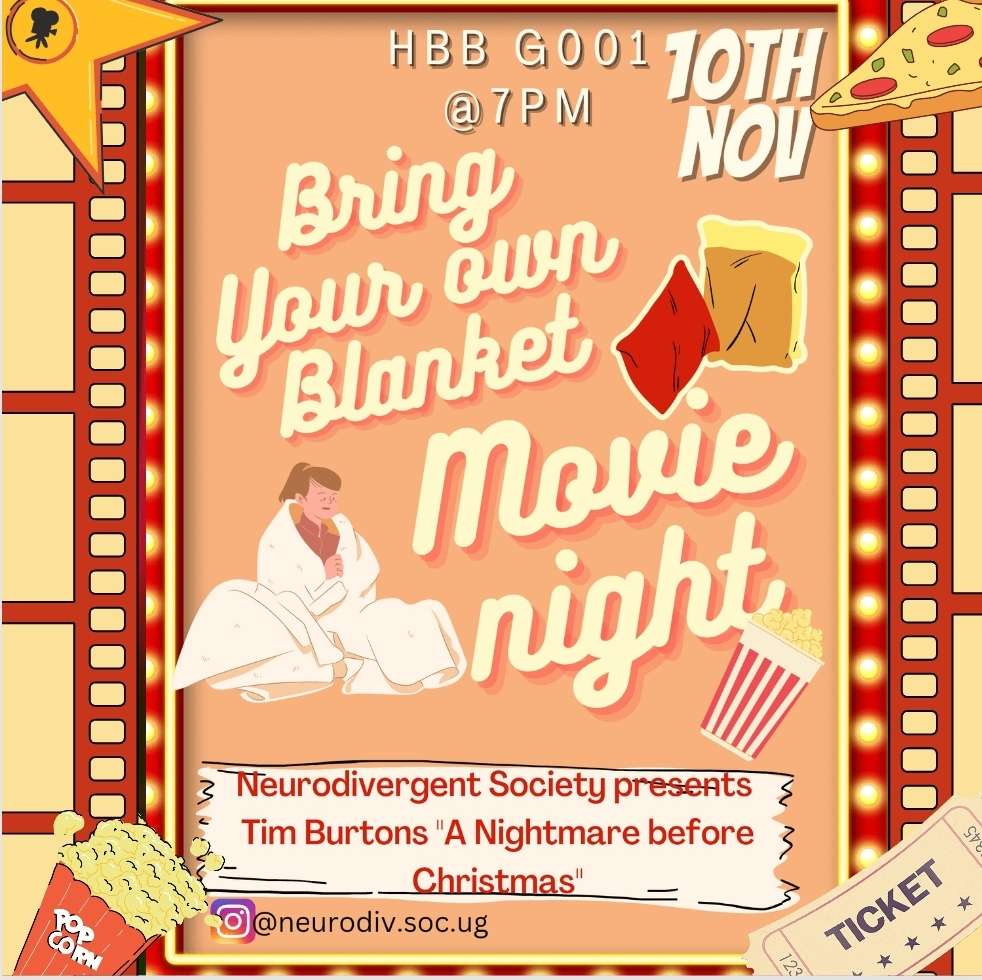 NeurodivsocUG's tweet photo. We have a super cozy event happening tomorrow! Hope you can join us for a Bring Your Own Blanket Movie Night 😁 https://t.co/Ihywv57TGE