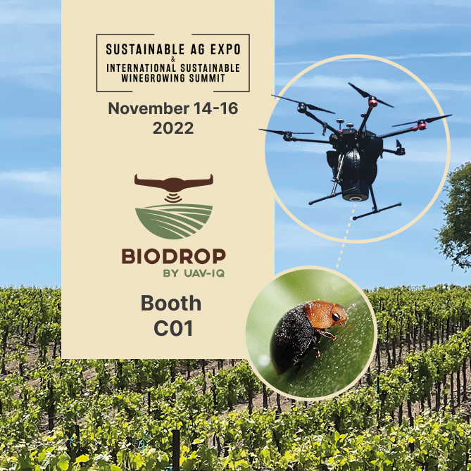 UAVIQ_Ag's tweet photo. Interested in learning more about how our BioDrop drone-performed biological control service can help protect your vineyards from pests? 

Meet us at the Vineyard Team's Sustainable Ag Expo in San Luis Obispo next week!  

We're looking forward to meeting you all there! https://t.co/kPiSuzB8rJ