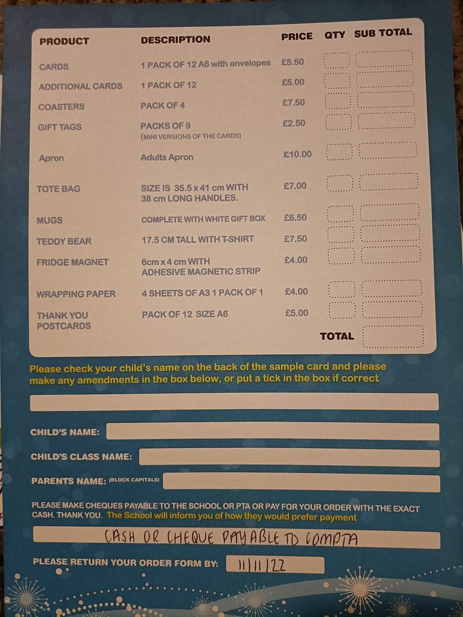 FOMPTA's tweet photo. **Deadline looming**

This Friday (11th November) is the deadline for returning your Christmas products order forms.  Orders will be placed with the printer over the weekend so late orders won't be processed and will be returned. 1/2 https://t.co/DUS61zd7F3