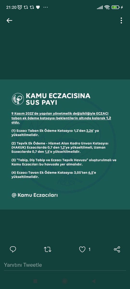 <a href="/drfahrettinkoca/">Dr. Fahrettin Koca</a> Sayın bakanım sadece hakkımızı ve itibarımızı istiyoruz. O kadar emeğin karşılığı bu katsayılar değil.
KamuEczacısına Suspayı