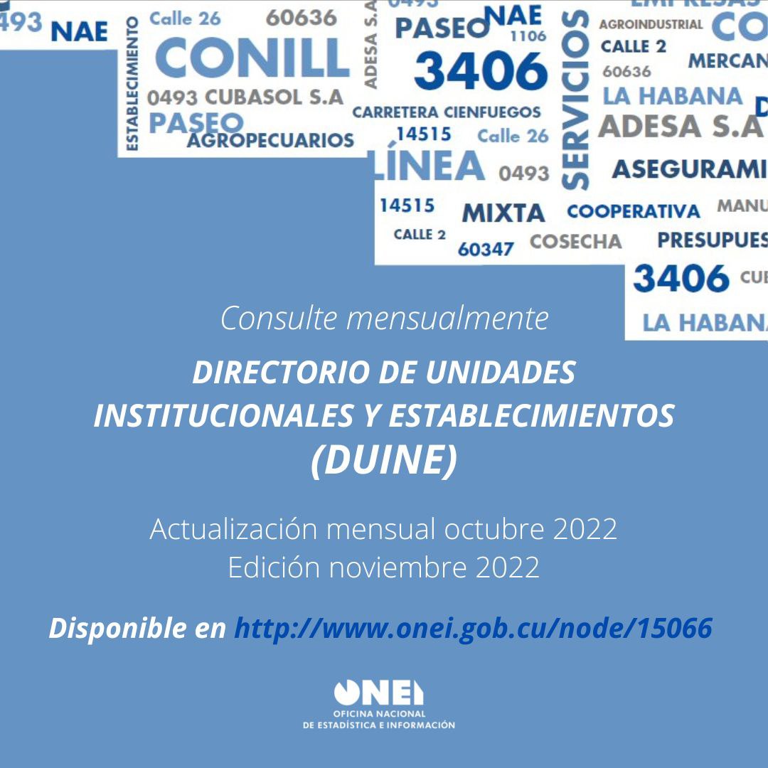 CubaONEI's tweet photo. Disponible en nuestro sitio web el "Directorio de Unidades Institucionales y Establecimientos" (#DUINE), de octubre 2022.
👇
https://t.co/yAyq5fZUAg https://t.co/AK3I7eRpMe