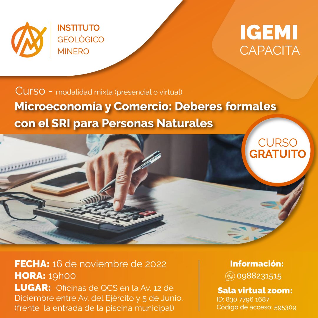 GeologicoMinero's tweet photo. No te puedes perder de nuestro curso 𝗚𝗥𝗔𝗧𝗨𝗜𝗧𝗢 en Limón Indanza, este 16 de noviembre de 2022.
Lugar: Oficinas de QCS en la Av. 12 de Diciembre entre Av. de Ejército y 5 de Junio.
Link de inscripción: https://t.co/5SjK7gxb17
¡TE ESPERAMOS!
#IGEMI #mineria #geologia https://t.co/jDUfwEyUSg