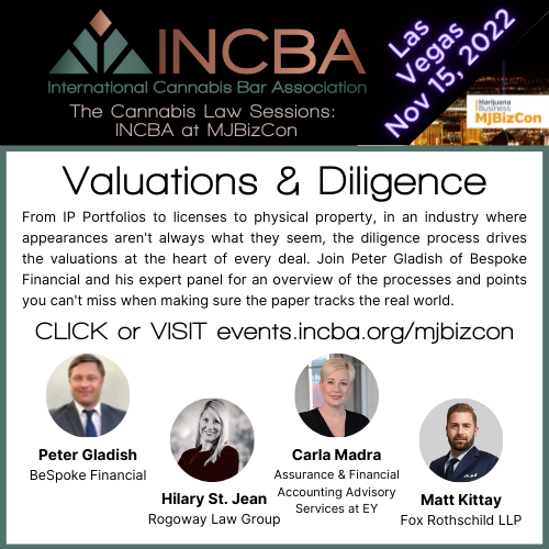 theINCBA's tweet photo. Valuations and Diligence - Organized by Conference Co-Chair Matt Kittay, join Peter Gladish of Bespoke Financial and his expert panel for an in-depth look into the diligence process that should power all of your deals in the #cannabis sector. https://t.co/WlAHPStIPb #cannabis https://t.co/6T9ZWnAJRI