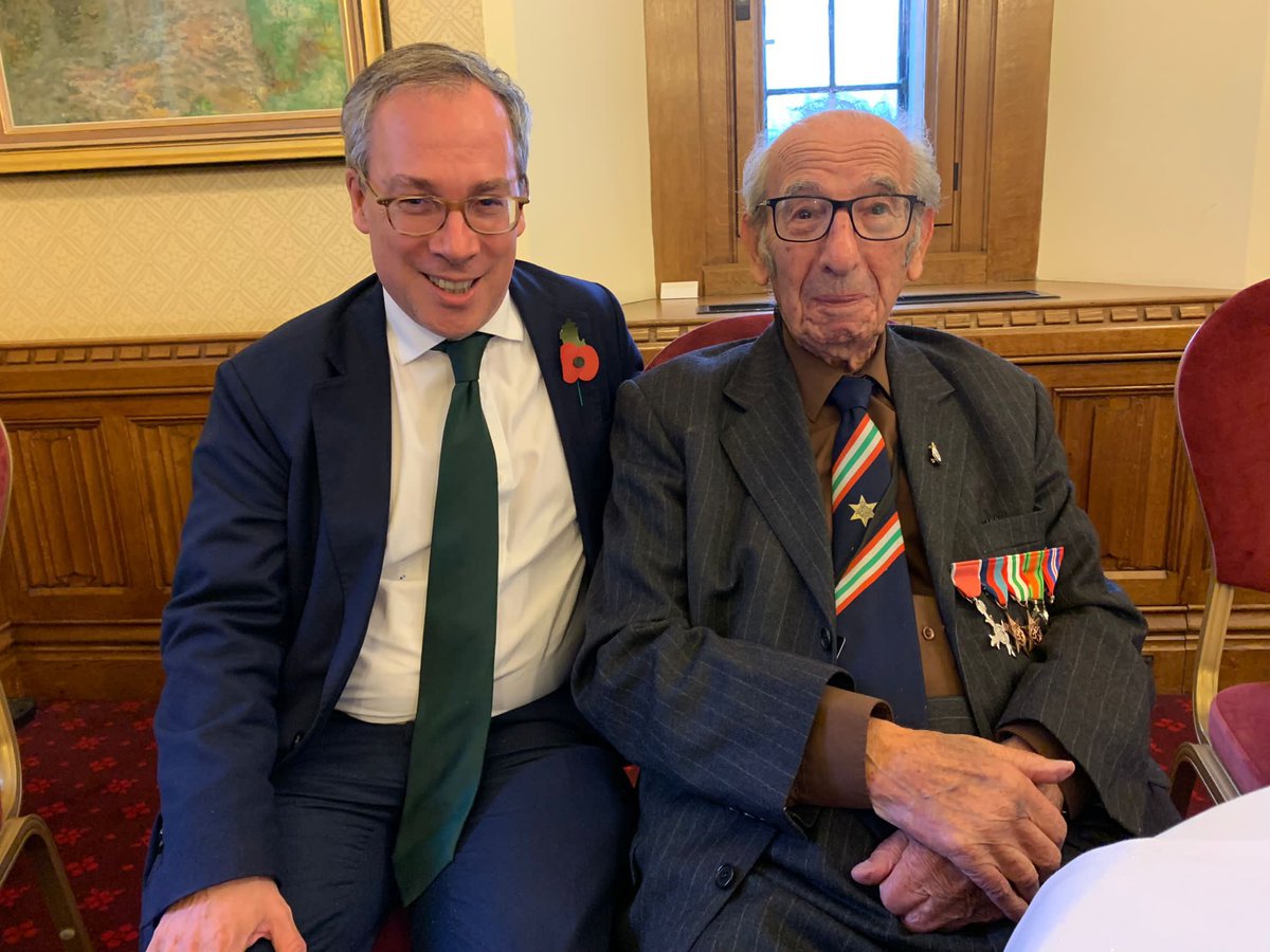 EdLlewellynFCDO's tweet photo. Back in London briefly, great to catch up again with 101 year old WW2 veteran, Harry Shindler, yesterday as he celebrated the success of his campaign to restore votes to British expats. Harry now lives in Italy, not far from Pescara. He took part in the Anzio landings in 1944 https://t.co/Fd5Qsw7zK0