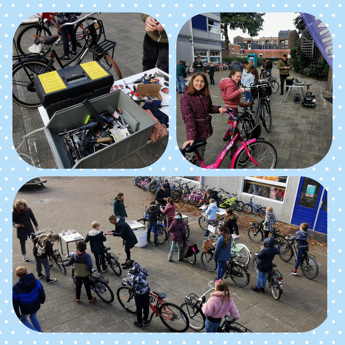 BeaPijnacker's tweet photo. Vandaag werden de fietsen van alle kinderen gecheckt; de lampen, banden, spatborden etc. De kinderen kregen na afloop een checklist van hun eigen fiets mee! Mede mogelijk gemaakt door Telstar print en Bike totaal Wijtman Pijnacker. #Bedankt #Octant #Lightwise https://t.co/ZkaEgyOZCl