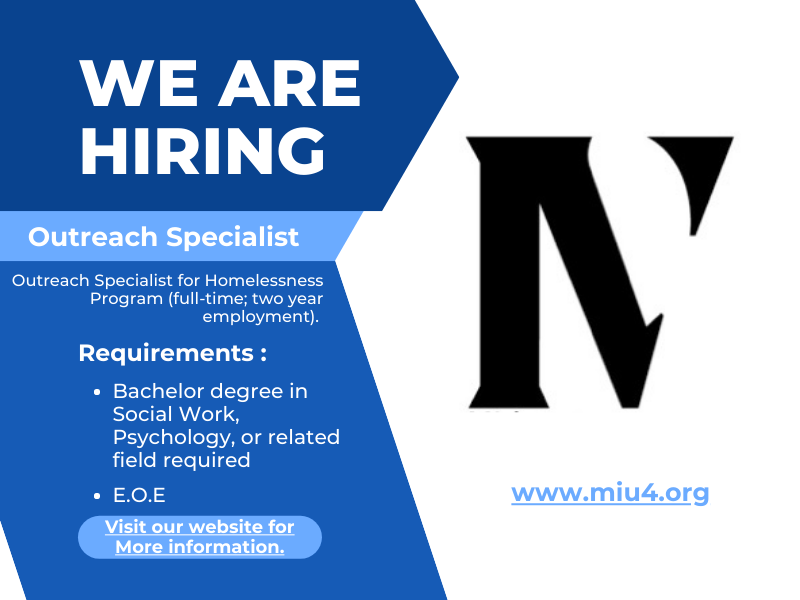 Do you have a passion for working with students? Join our Education for Children &amp; Youth Experiencing Homelessness team.
#miu4u #miu4proud #Miu4 #bethechange