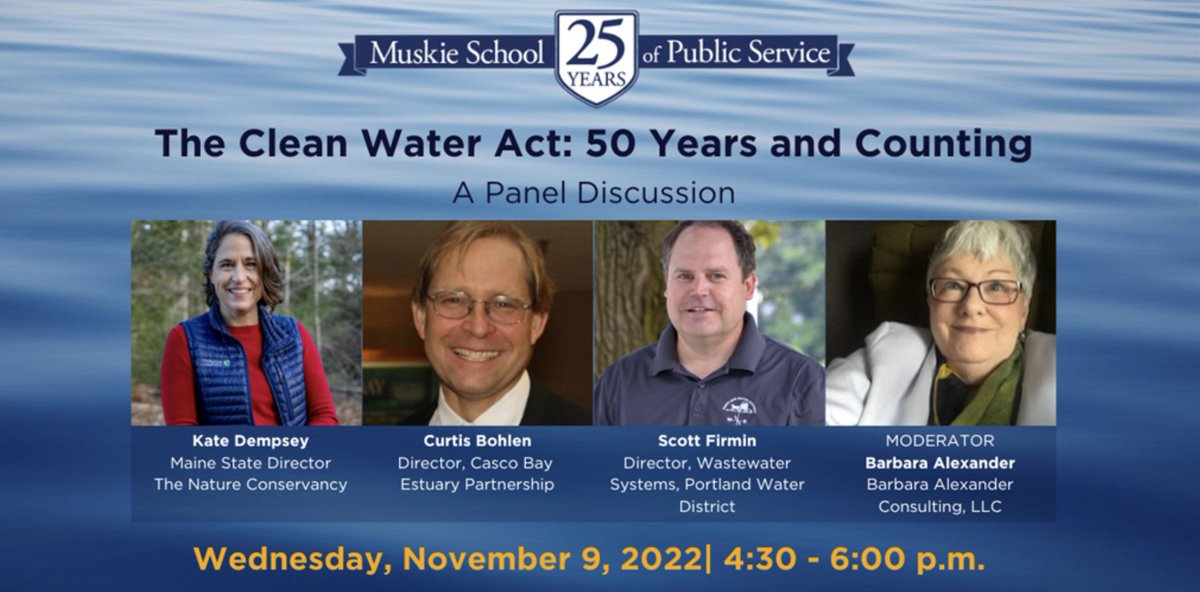 MyPortlandWater's tweet photo. Don’t miss this discussion with panelists including our wastewater director Scott Firmin, The Clean Water Act - 50 Years and Counting. @USouthernMaine 11/9 @ 4:30  https://t.co/OtUf6IG8Ci https://t.co/Feoh3KfPT4