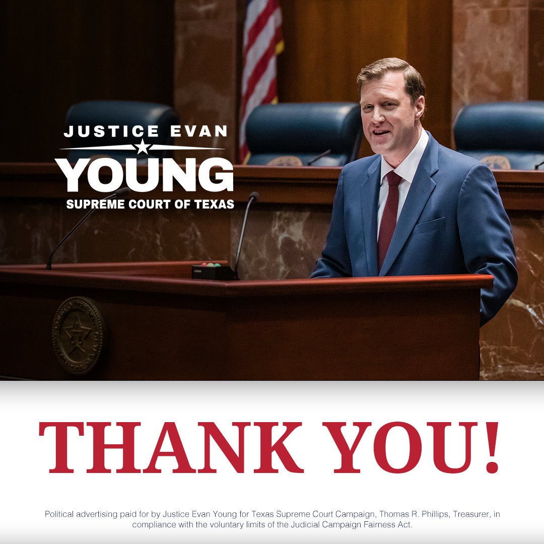 Thank you, Texas! I’ve traveled across our state and met so many of you who are devoted to a bright future that depends on the rule of law. It’s been an incredible honor to serve you on #SCOTX. I’m grateful for the opportunity to continue doing so, thanks to your support.