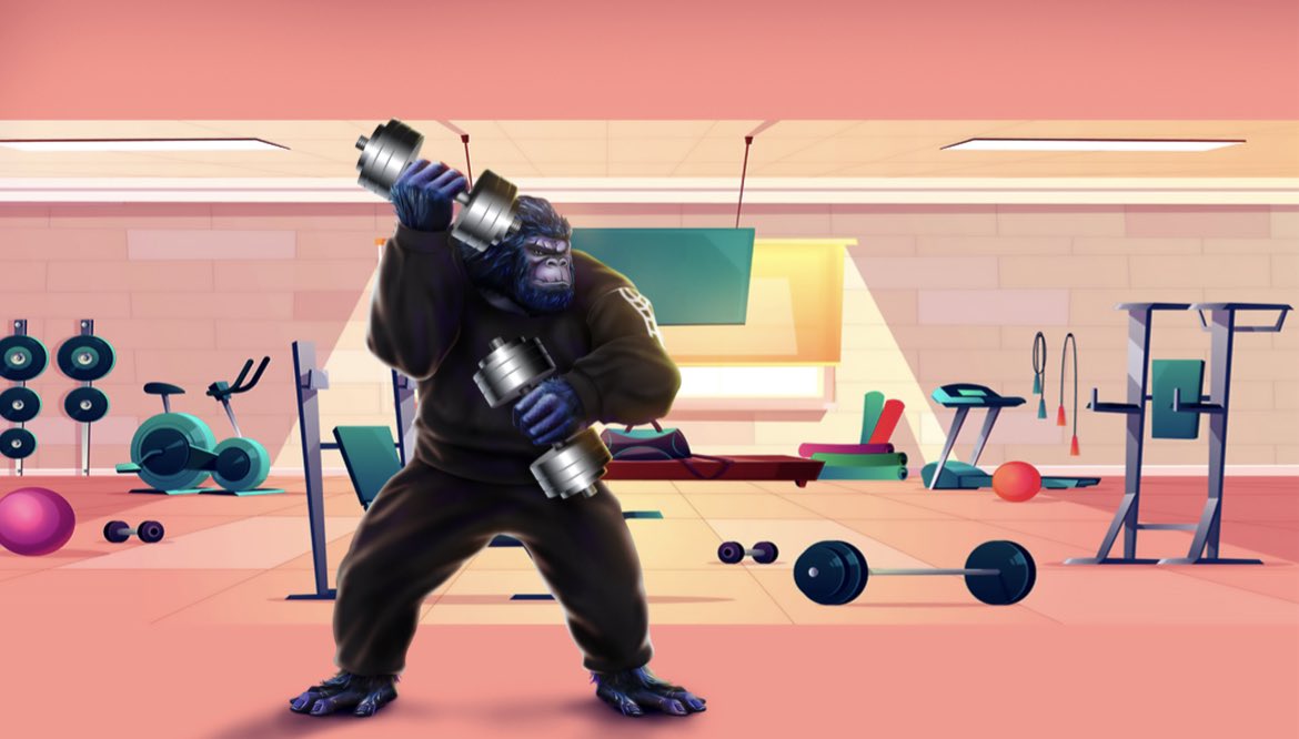 Do you even lift bro? 🏋️‍♀️ 

Battle Royale requires strength 💪

Like &amp; Retweet to help the GYM ape with his workout! 👑🦍
