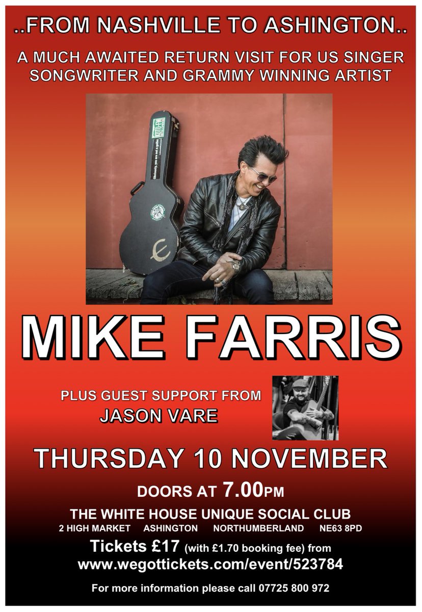 1MikeSlaughter's tweet photo. Final shout out - only 5 tickets left online for…..Mike Farris - Whitehouse, Ashington,Thursday 10 Nov (tomorrow). The much-awaited return visit of the truly outstanding grammy winning US artist playing his only solo UK gig in 2022 🎶🇺🇸 https://t.co/qH3JX3wfjC