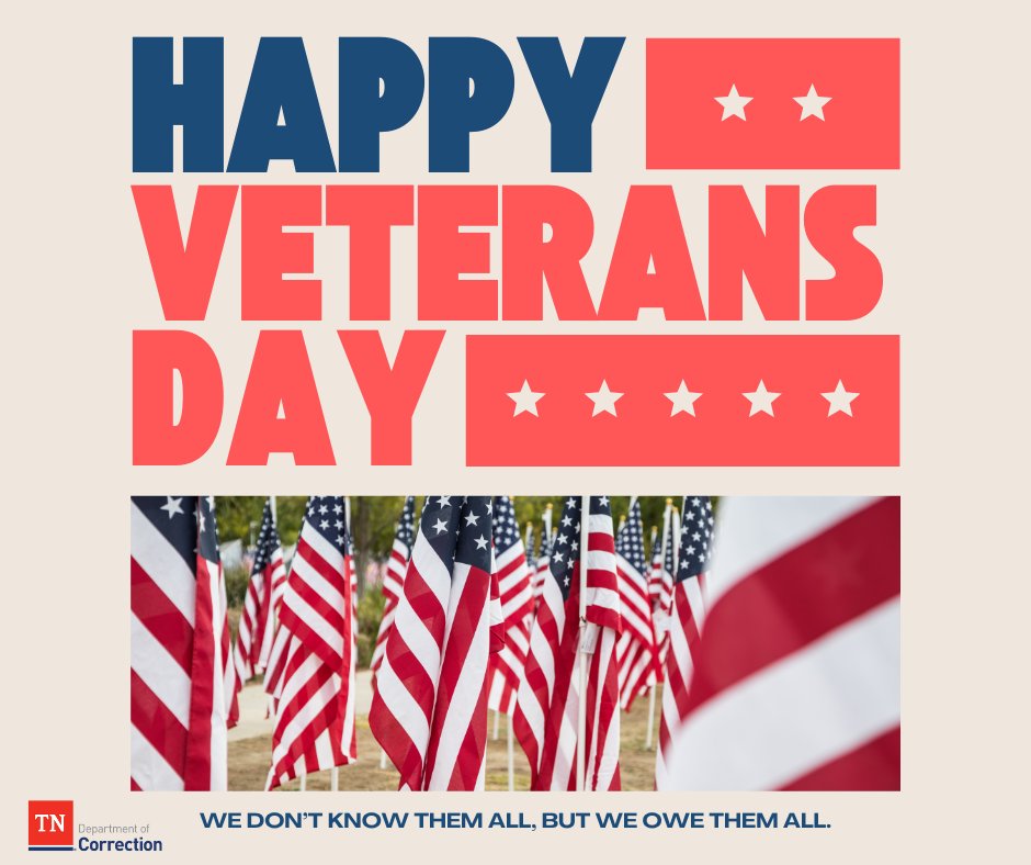 Happy Veterans Day to all of the military veterans of the United States Armed Forces. TDOC is grateful for your service and dedication to our country, and recognizes the hardships endured, bravery shown, and sacrifices made so we may live free. #VeteransDay