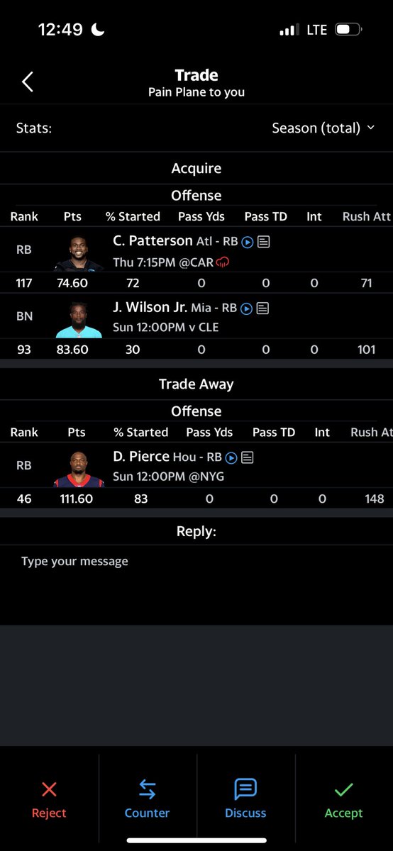 cbilliot_'s tweet photo. @UnderdogFantasy current rb’s are pierce, aaron jones, rhamodre, chuba, and james robinson https://t.co/NLM4J5CUfQ
