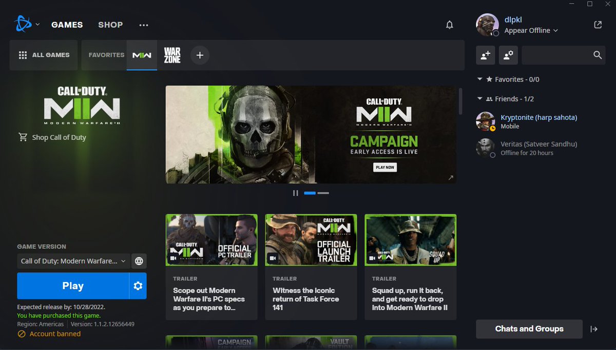 d_atwal's tweet photo. Day 19 of being falsely banned from MW2. No word from support, any of your social media, or any official channels. This is called theft. Either fix the false bans or refund us. @Activision @ATVIAssist @CallofDuty @InfinityWard https://t.co/EFzzbYoeLx