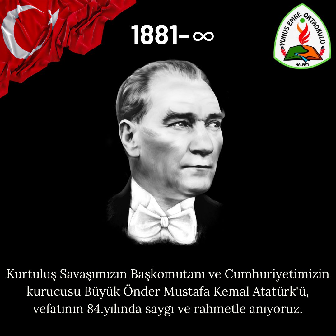 Kurtuluş Savaşımızın Başkomutanı ve Cumhuriyetimizin kurucusu Büyük Önder Mustafa Kemal Atatürk'ü, vefatının 84.yılında saygı ve rahmetle anıyoruz. #10Kasım