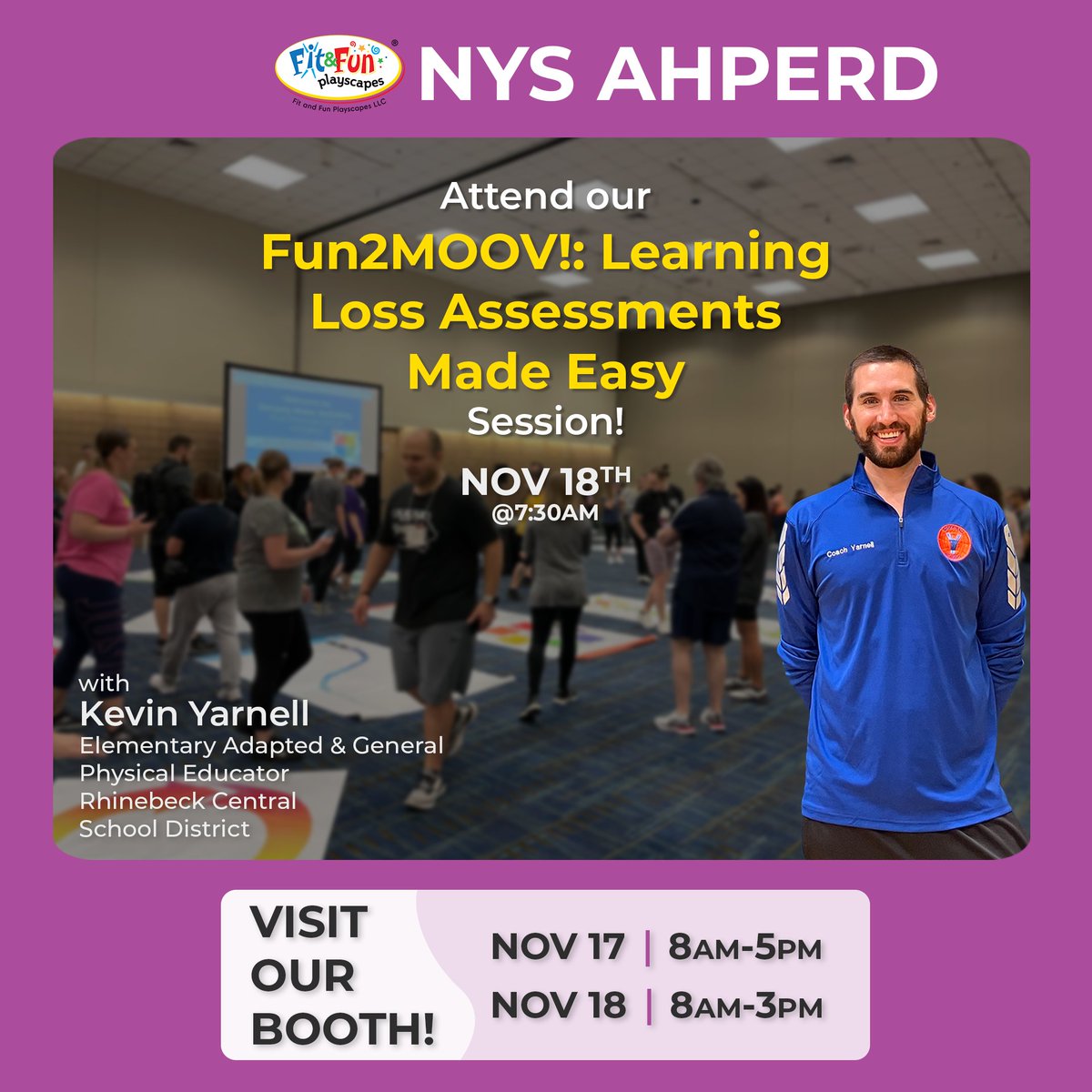 Next week, you can find us at <a href="/NYSAHPERD/">NYS AHPERD</a>! ✨ Our friend and elementary general/adapted PE teacher @PERocks25 will be hosting an insightful session on Fun2MOOV!™ 🚶 #adaptedpe #physicaleducation #healthmovesminds #SOAR