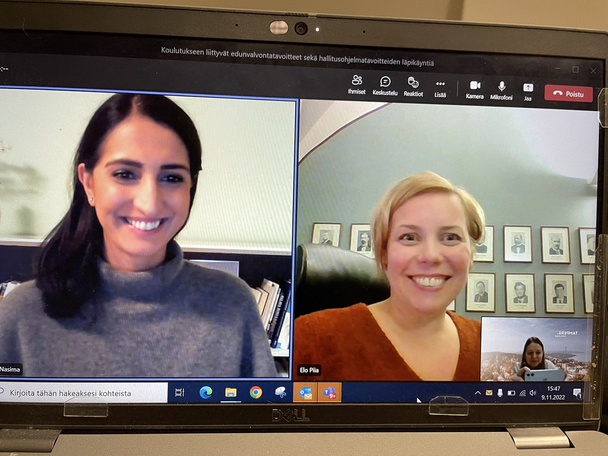 Tänään keskusteltiin kasvatuksen ja koulutuksen tavoitteista, segregaatiokehityksestä sekä kaupunkipolitiikasta Helsingin ja Turun apulaispormestareiden <a href="/PiiaElo/">Piia Elo</a>’n ja Helsingin <a href="/NasimaRazmyar/">Nasima Razmyar</a> kanssa. Yritin lopuksi ottaa meistä kuvan. 😂#koulutus  #kasvatus #koulutuspolitiikka