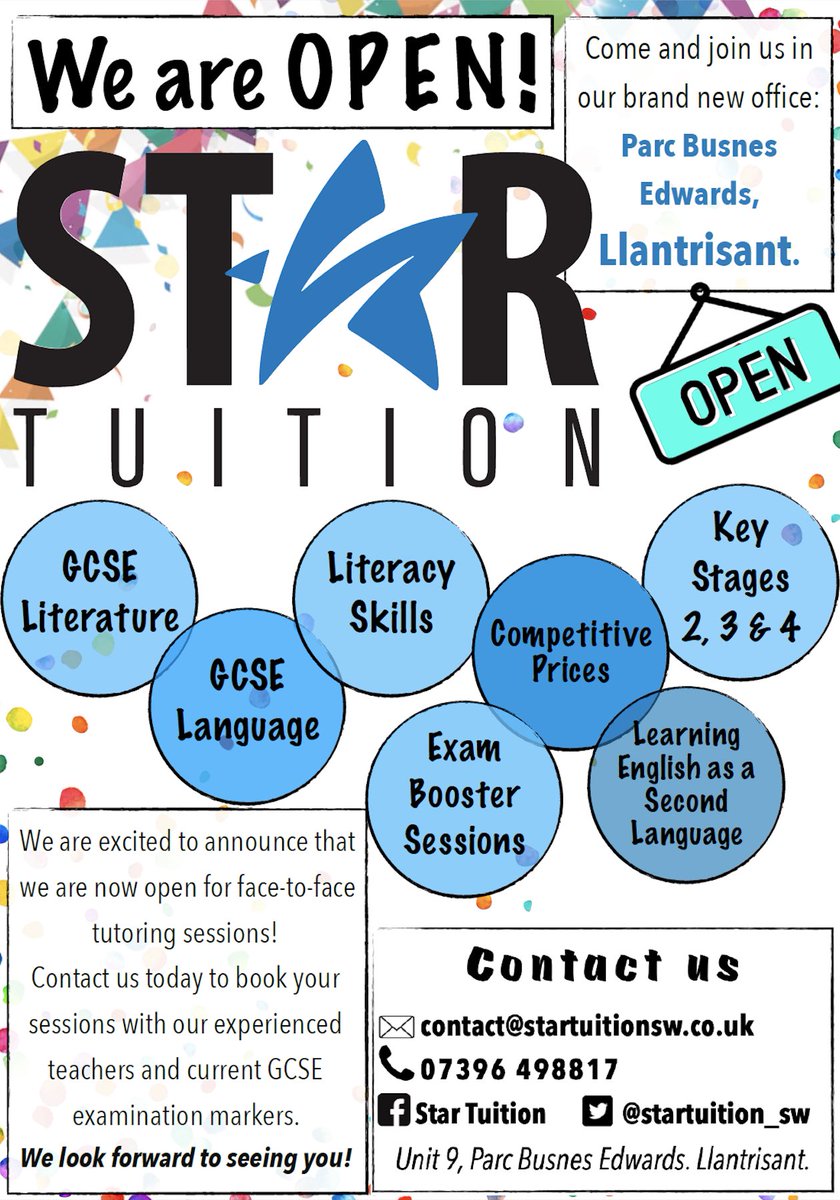 We are very excited to announce that our offices are OPEN! Contact us today about any of our fantastic sessions! #tutoring #English #Llantrisant