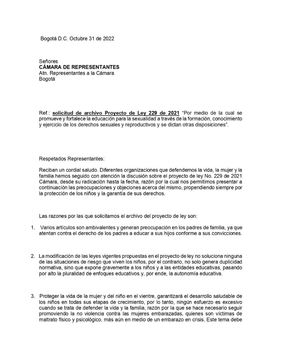 MNFamilia's tweet photo. En nombre de las organizaciones firmantes, y de varios padres de familia a nivel nacional, PRESENTAMOS UNA SOLICITUD DE ARCHIVO del proyecto de Ley No. 229 de 2021, el cual busca distorsionar la sexualidad en nuestros niños y jóvenes.

#ConMisHijosNoTeMetas https://t.co/qS9NV7zfem
