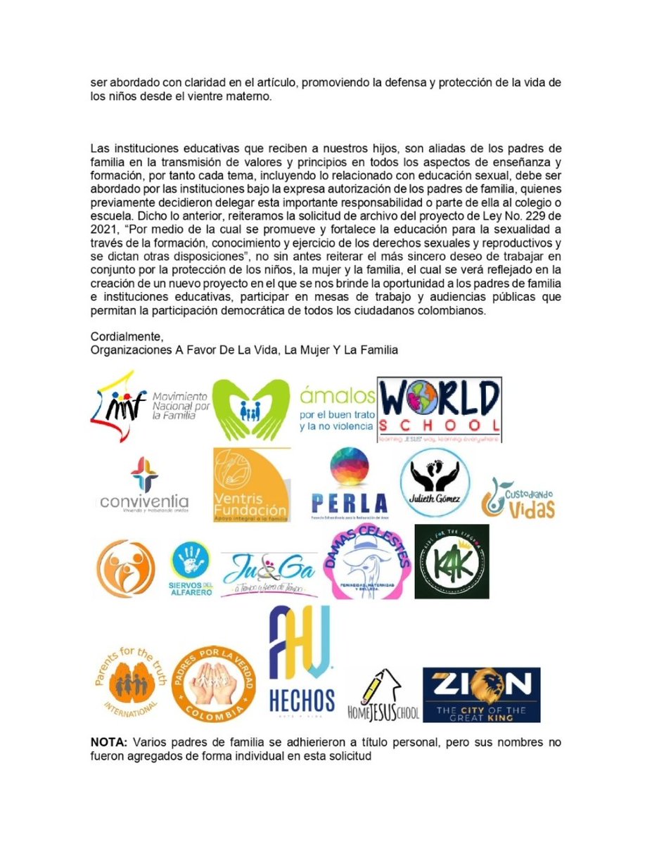 MNFamilia's tweet photo. Hemos pedido a la @camaracolombia que por favor envie copia de la presente solicitud a cada uno de los correos de los Representantes a la Cámara.

Los padres de familia decimos #ConMisHijosNoTeMetas https://t.co/aN8kxYz3JI