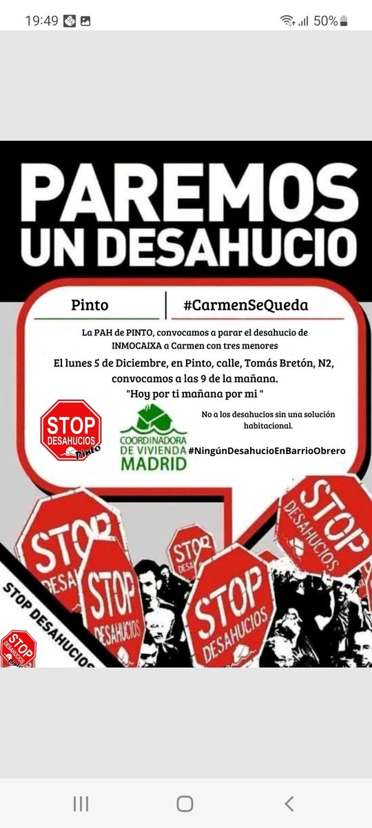PahPinto's tweet photo. Inmocaixa quiere desahuciar a Carmen y sus 3 menores ! Ahí nos tendrás enfrente! @FundlaCaixa @caixabank @CaixaForum @CABK_Responde @pahfuenlabrada @AlertaDesahucio @Pavps_Madrid @InquilinatoMad @pahvallekas @LA_PAH @noticias_cuatro @telemadrid https://t.co/AaabDtZ2QC