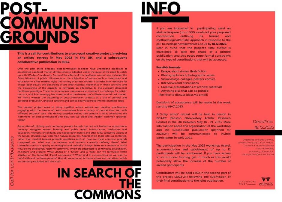 great call for contributions from trusted comrades 'Post-Communist Grounds: In Search of the Commons' for a two-part artist retreat &amp; publication project berlinergazette.de/wp-content/upl…