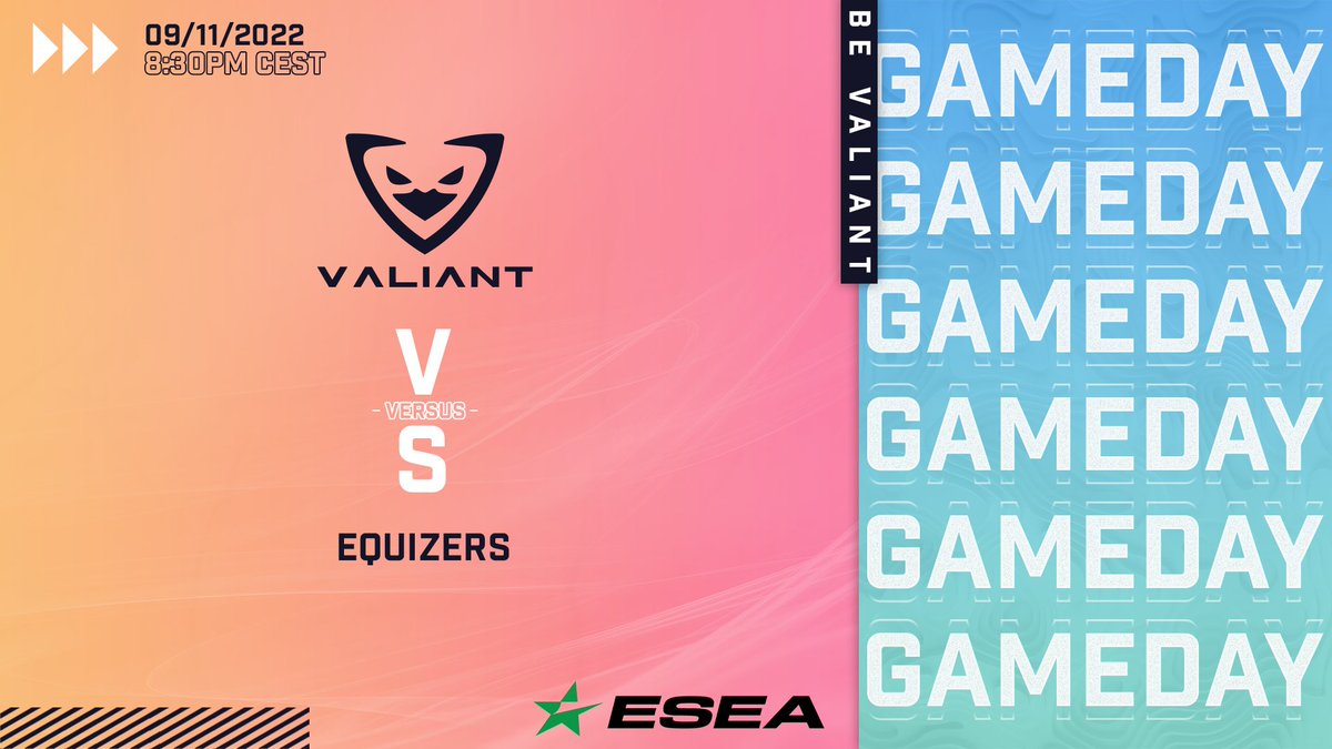 [#CSGO - #INT]

Whats up lads?

We will play <a href="/ESEA/">ESEA League</a> today. We're hyped so lets get this win today ! Tune in and support us 🫡 

🆚 eQuizers
⏰ 8:30 pm CET
🗺️ Mirage

🎙️ <a href="/XiouzT/">Xiouz_Tv</a> 
📺 twitch.tv/xiouz_tv

#beVALIANT