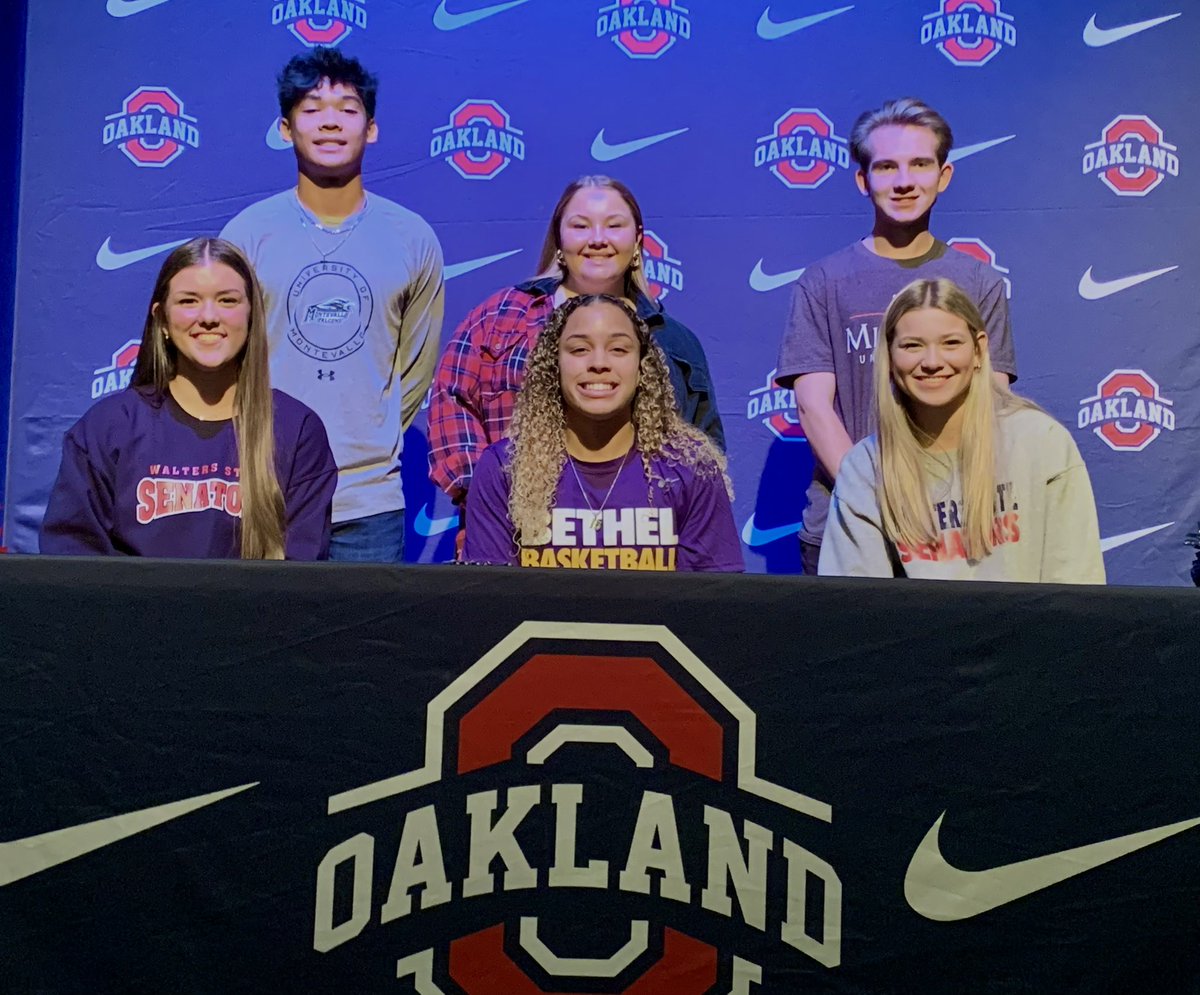 Congratulations to Myah Sutton 🏀Bethel, Olivia Neese and Sarah Short 🥎Walter’s State CC, Maddux Souvannaraj ⚽️ Montevallo University, Savanah Powell 🥎Howard JC, and Tate Bowland 🏃Milligan College on signing today to continue their athletic careers!